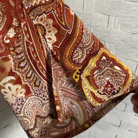 E.S.T. 1946 blouse mock neck paisley cream brown bohemian 3/4 length sleeve  - Picture 9 of 10